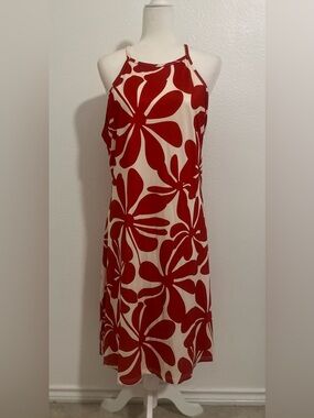 Vacation Dress In Retro Red Floral Print